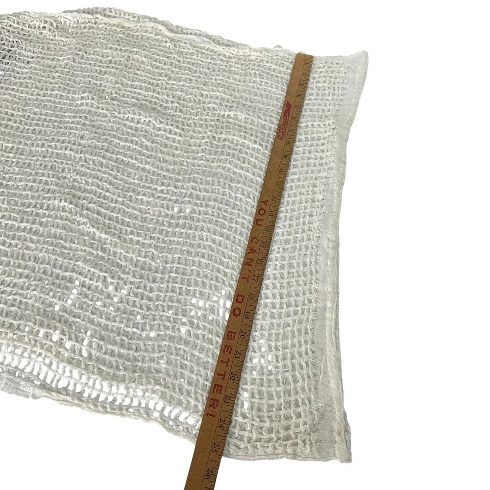 Coastal Boho Gauze Mesh Scarf Fishnet Open Knit White Beach Cover Artsy Layer - Picture 6 of 8